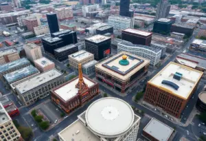 Aerial view of Baltimore casinos showcasing the cityscape and community.