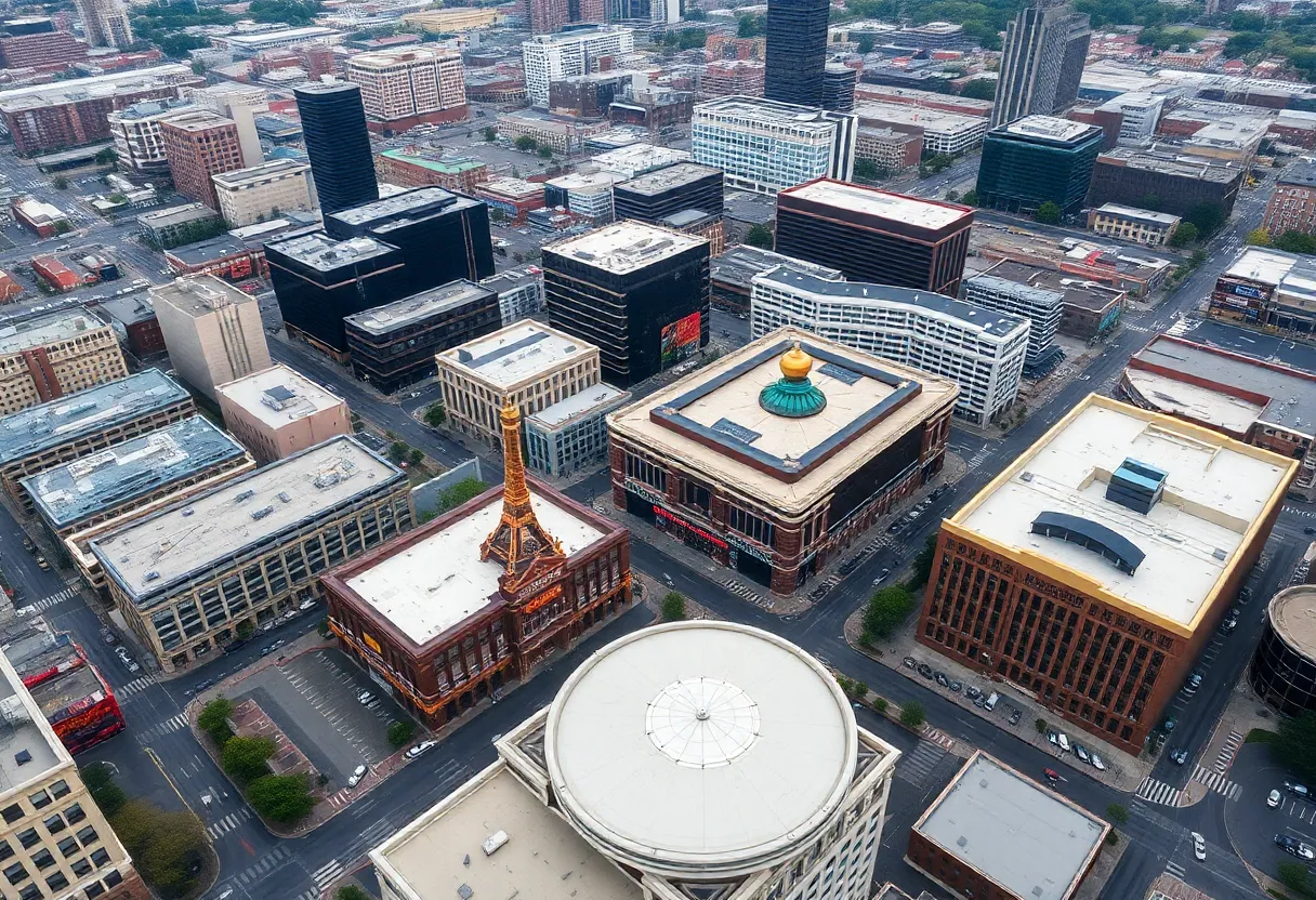 Aerial view of Baltimore casinos showcasing the cityscape and community.