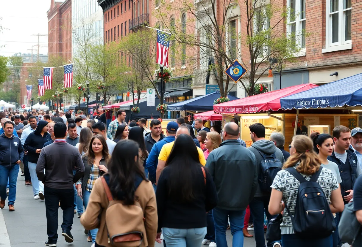 A vibrant scene of people engaging in activities during Baltimore events.