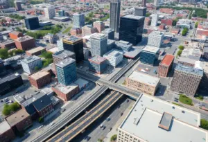Aerial view of Baltimore highlighting economic and transportation projects