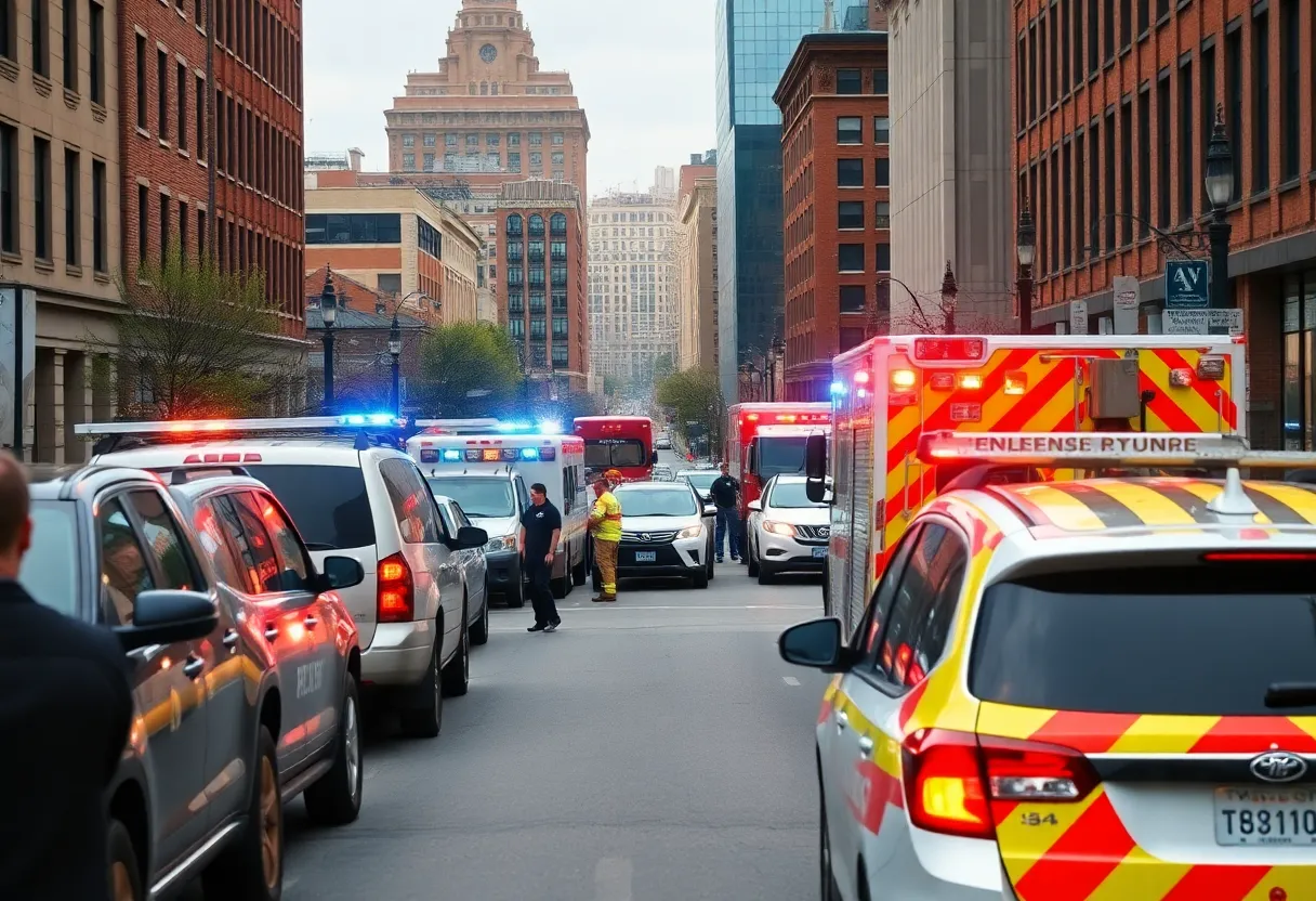 Scene of a crash involving an emergency responder on Biddle Street in Baltimore