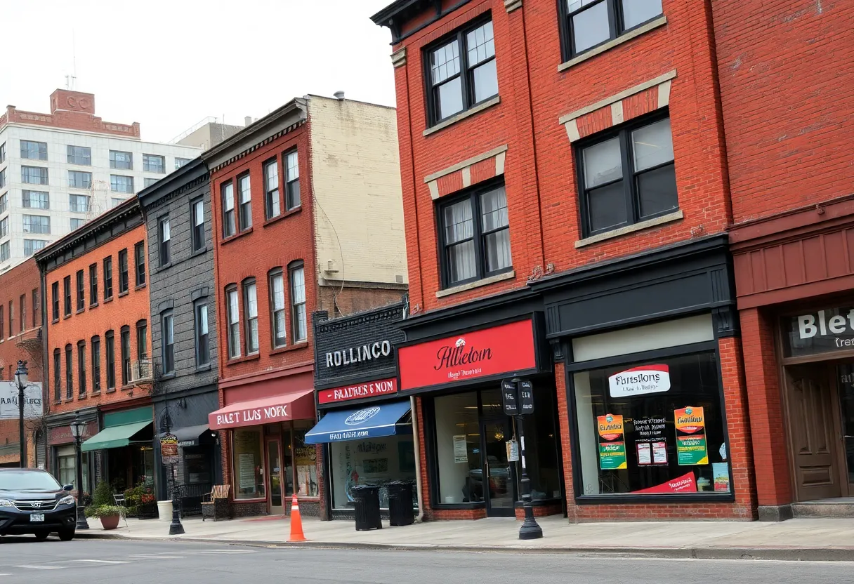 Urban scene in Baltimore showing local businesses and government buildings