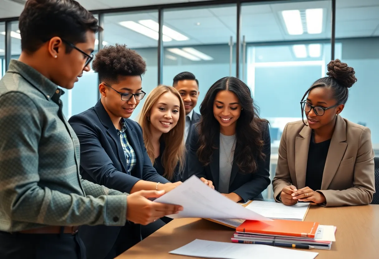 Diverse young professionals in a government workspace in Baltimore