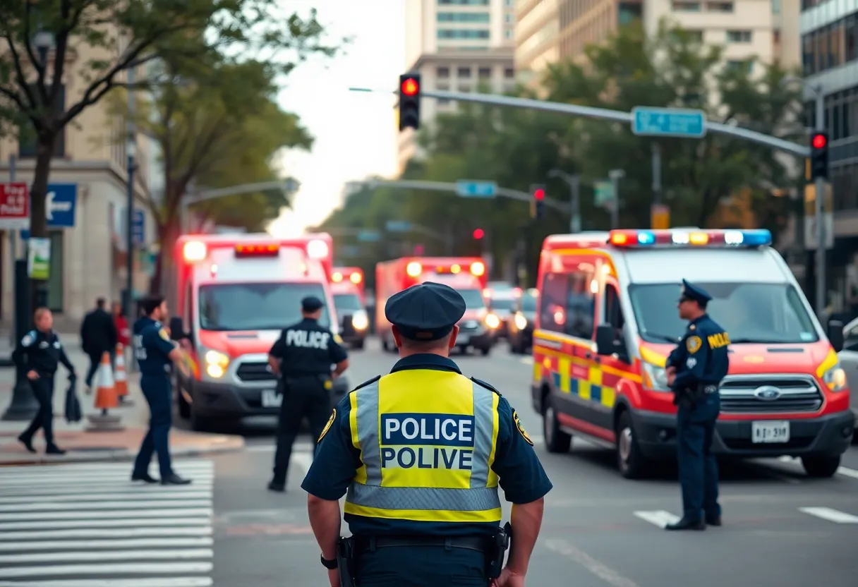 Scene of Baltimore intersection with police vehicles