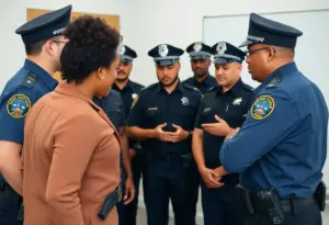Baltimore police officers engaged in mental health crisis training.