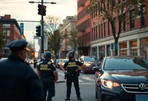 Police officers at an intersection in Baltimore