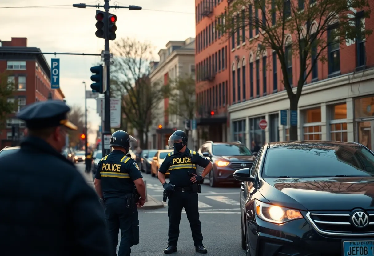 Police officers at an intersection in Baltimore