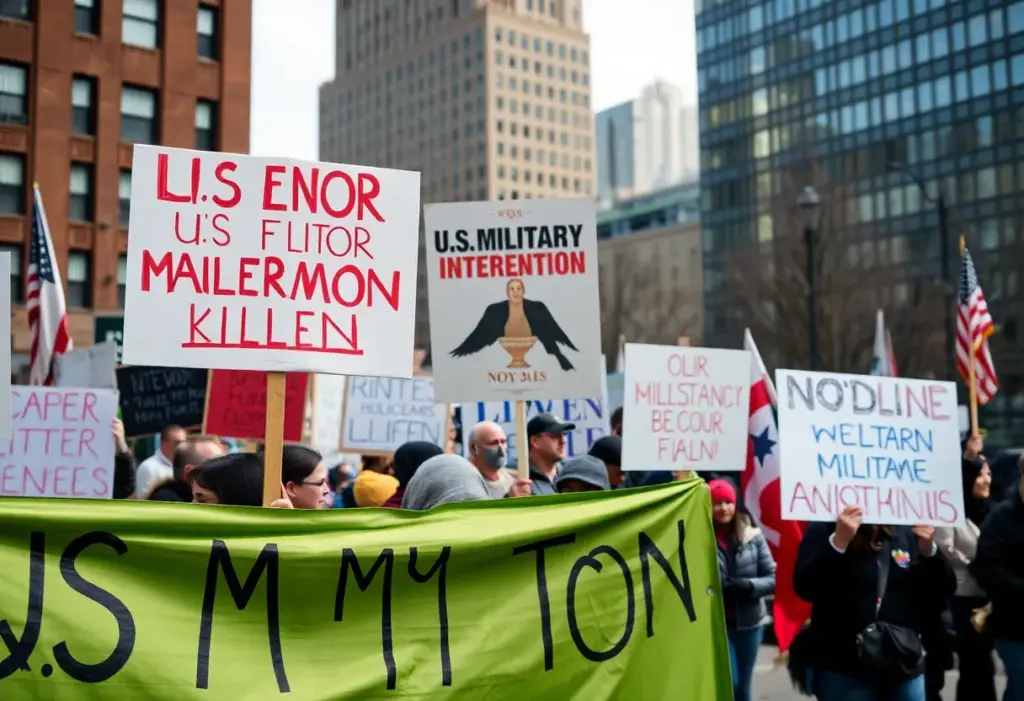 Demonstrators protesting U.S. military intervention in Venezuela in Baltimore