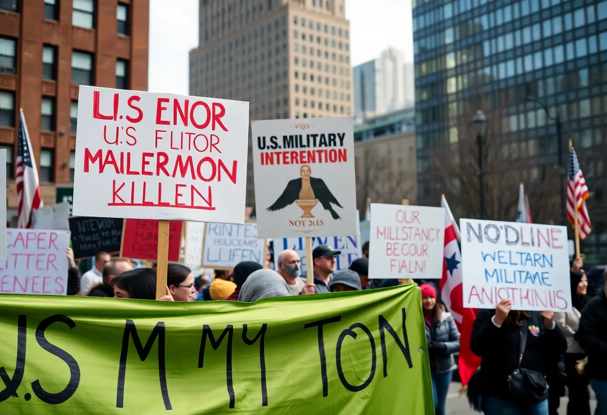 Demonstrators protesting U.S. military intervention in Venezuela in Baltimore