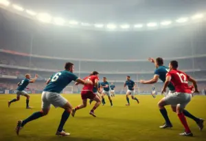 Rugby match in Baltimore with fans in a packed stadium