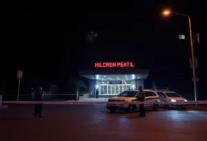 Police investigation at a hospital in Baltimore following a shooting incident.