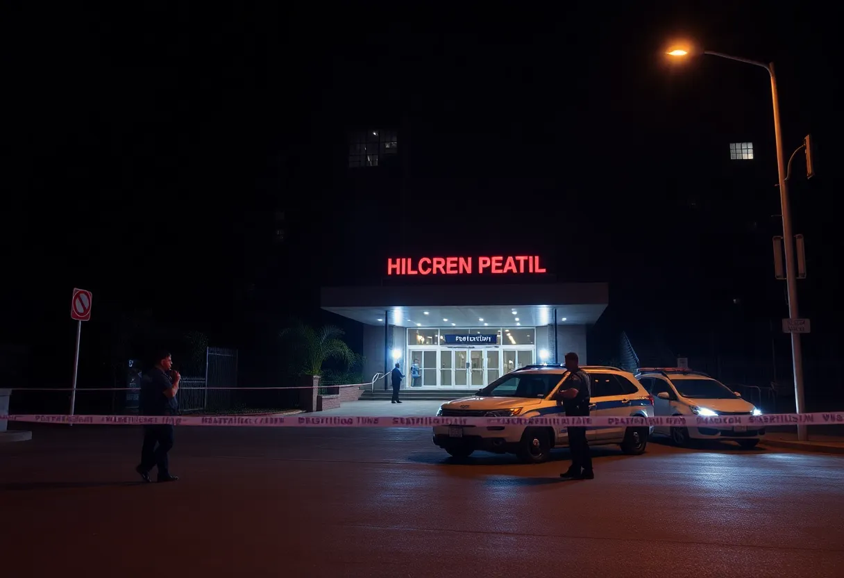 Police investigation at a hospital in Baltimore following a shooting incident.