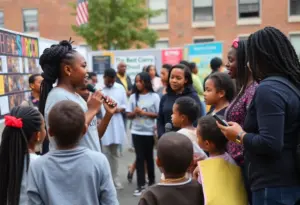 Community gathering in Baltimore celebrating student talents and educational options.
