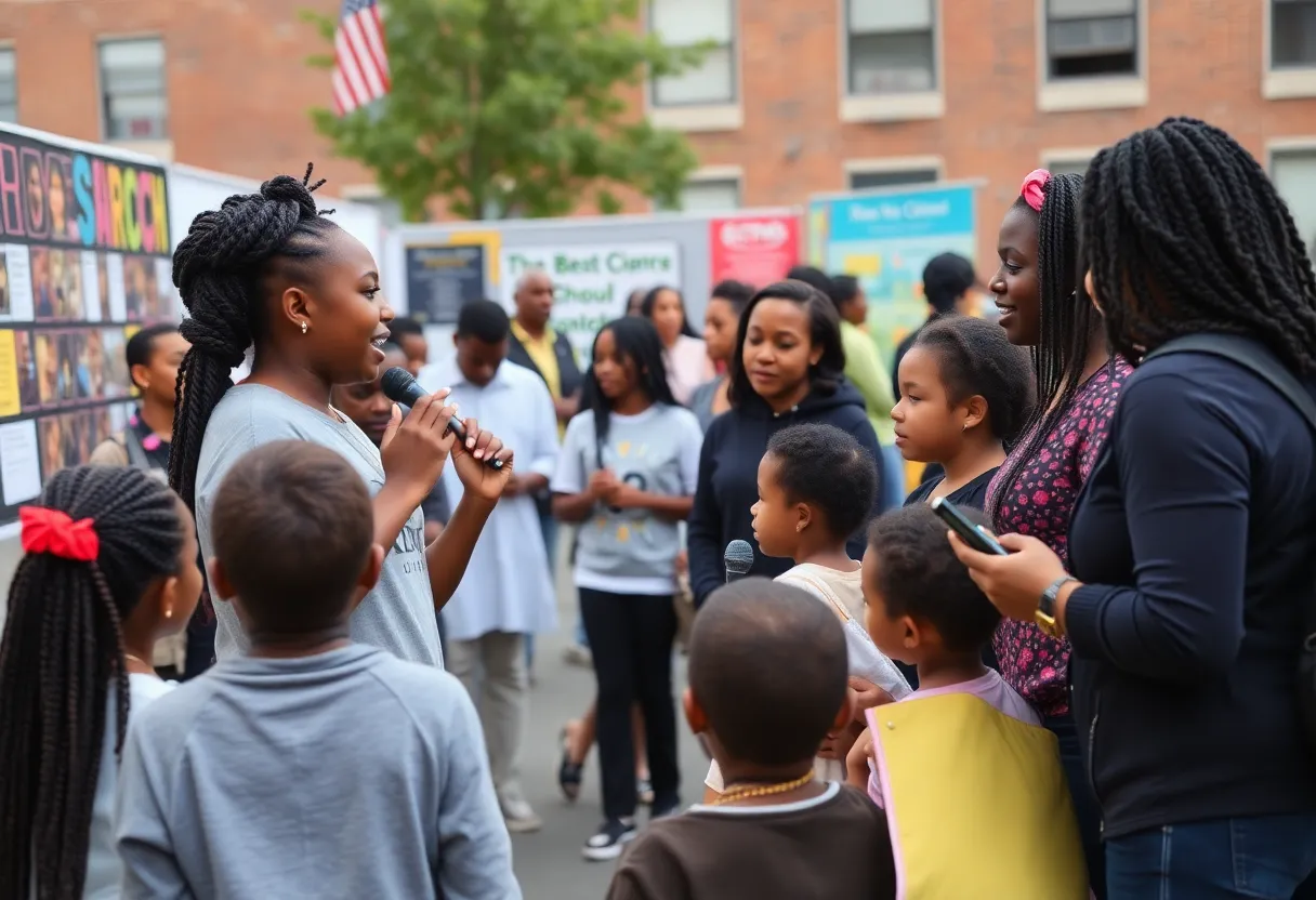 Community gathering in Baltimore celebrating student talents and educational options.