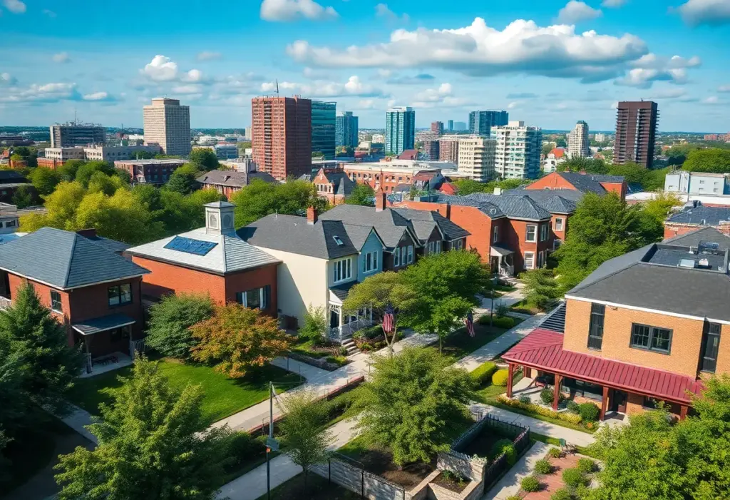 An overview of Baltimore featuring residential homes and urban amenities.