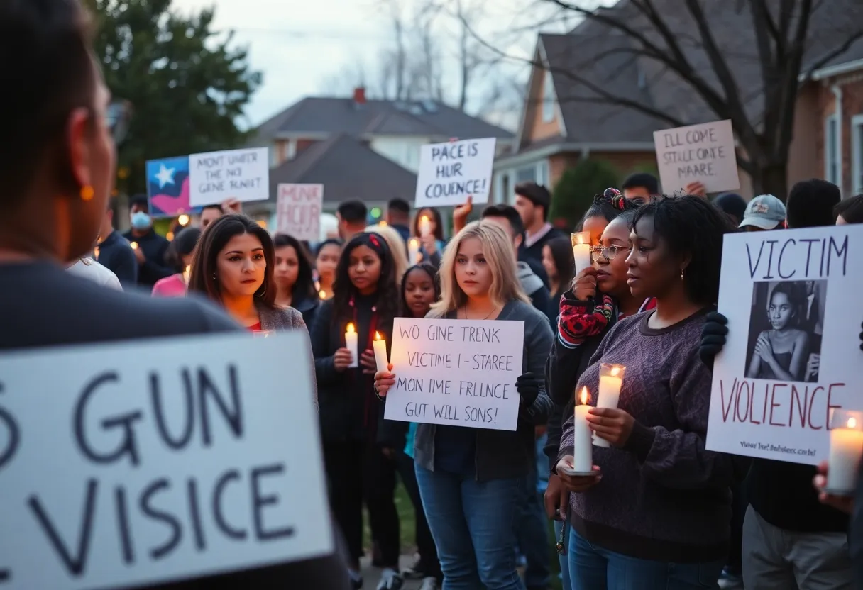 Community members participating in a vigil for gun violence victim