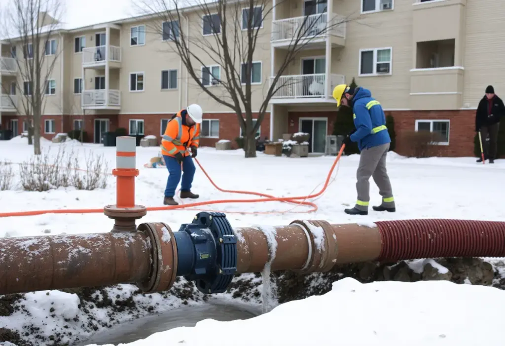 Workers repairing a water main in frozen terrain in Baltimore