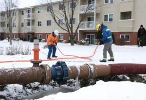 Workers repairing a water main in frozen terrain in Baltimore