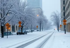 Snow-covered Baltimore street during winter storm