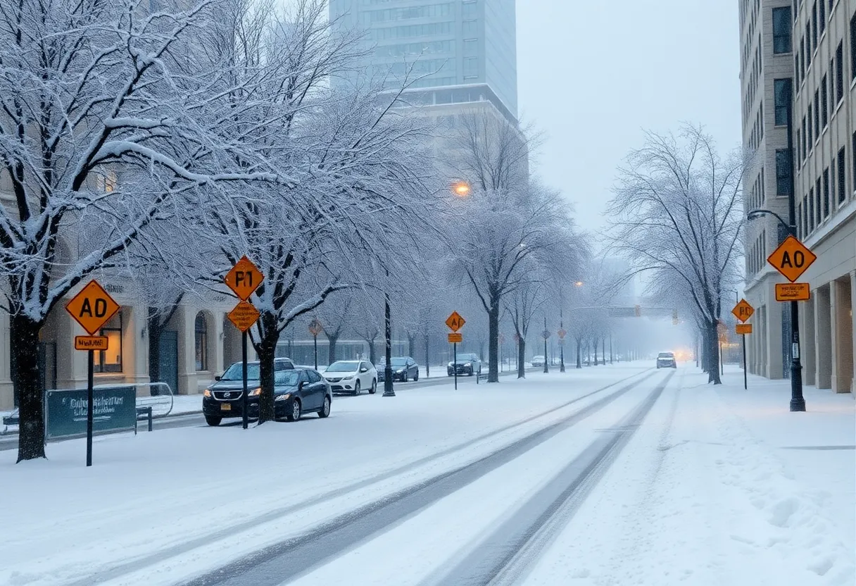 Snow-covered Baltimore street during winter storm