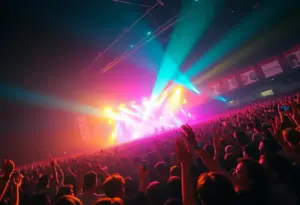 Crowd enjoying a BTS concert with lights and energy