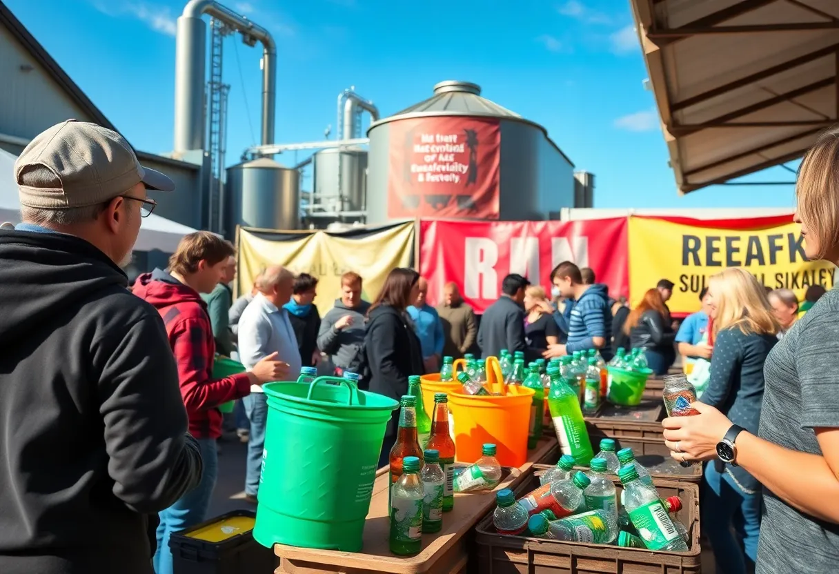 Community members participating in a recycling event at Peabody Heights Brewery.