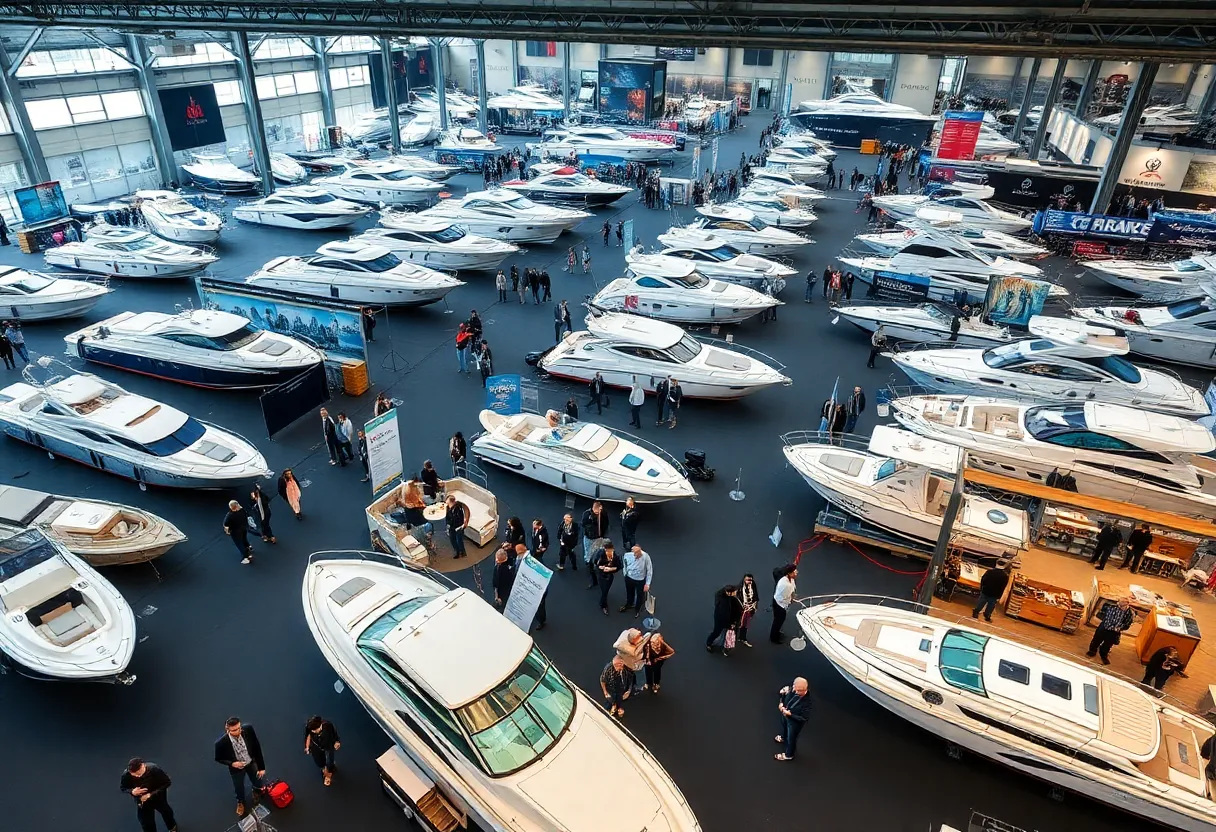 A vibrant display of boats and marine exhibits at the Chesapeake Bay Boat Show