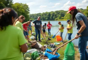 Volunteers participating in a community cleanup event along the Back River