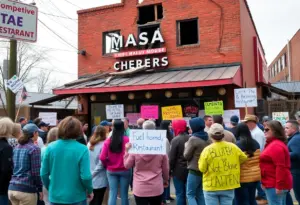 Community members showing support outside Jumbo Jimmy's Crab Shack