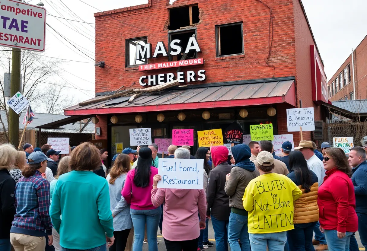 Community members showing support outside Jumbo Jimmy's Crab Shack