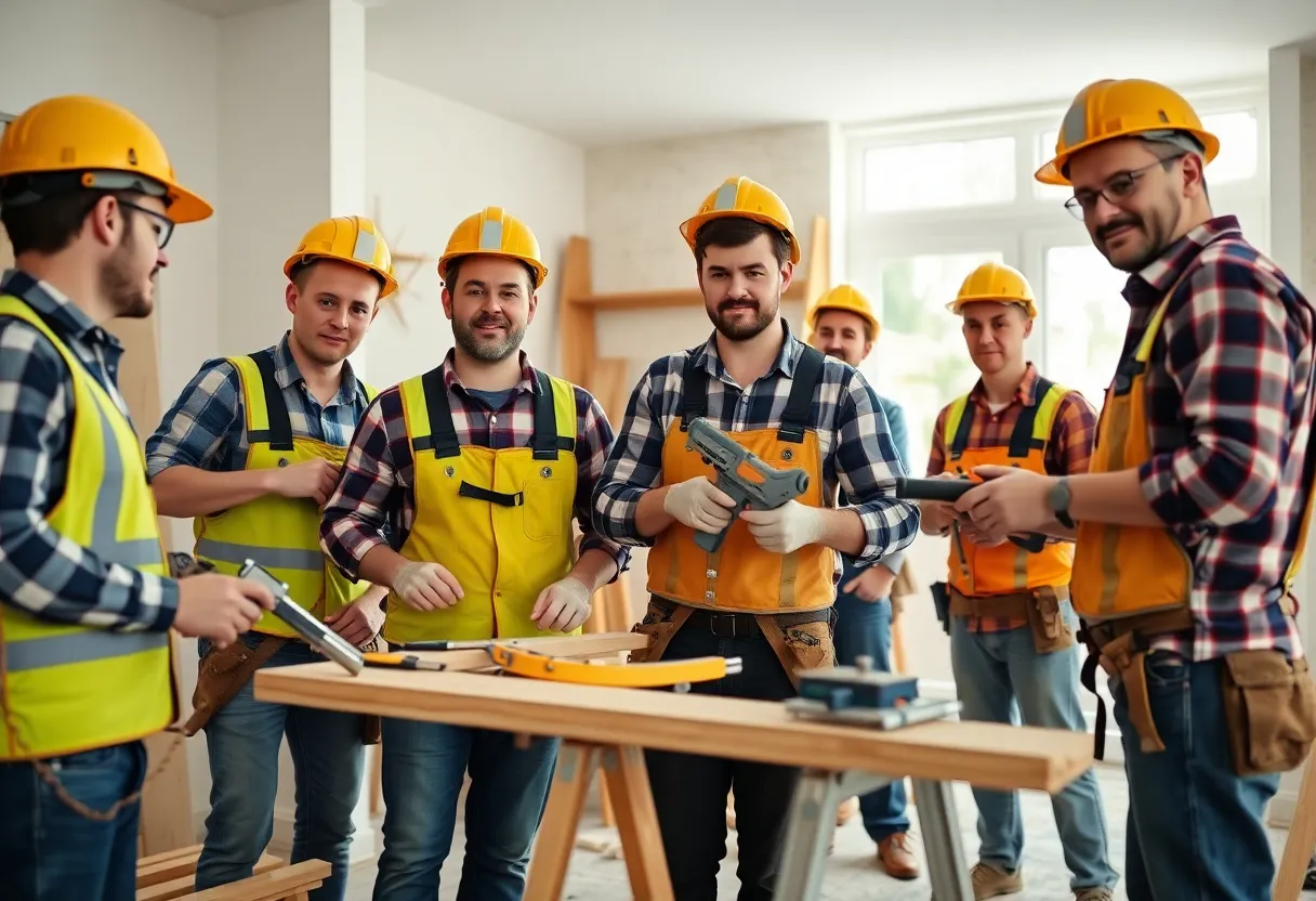 Team of contractors collaborating on a home renovation