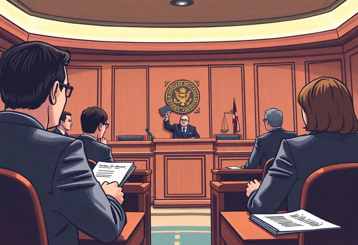 Courtroom discussing financial misconduct