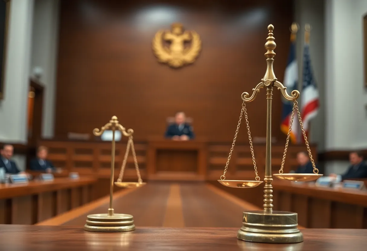 A symbolic representation of justice in a courtroom