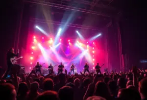 Heavy metal concert crowd enjoying the Decibel Magazine Tour performance