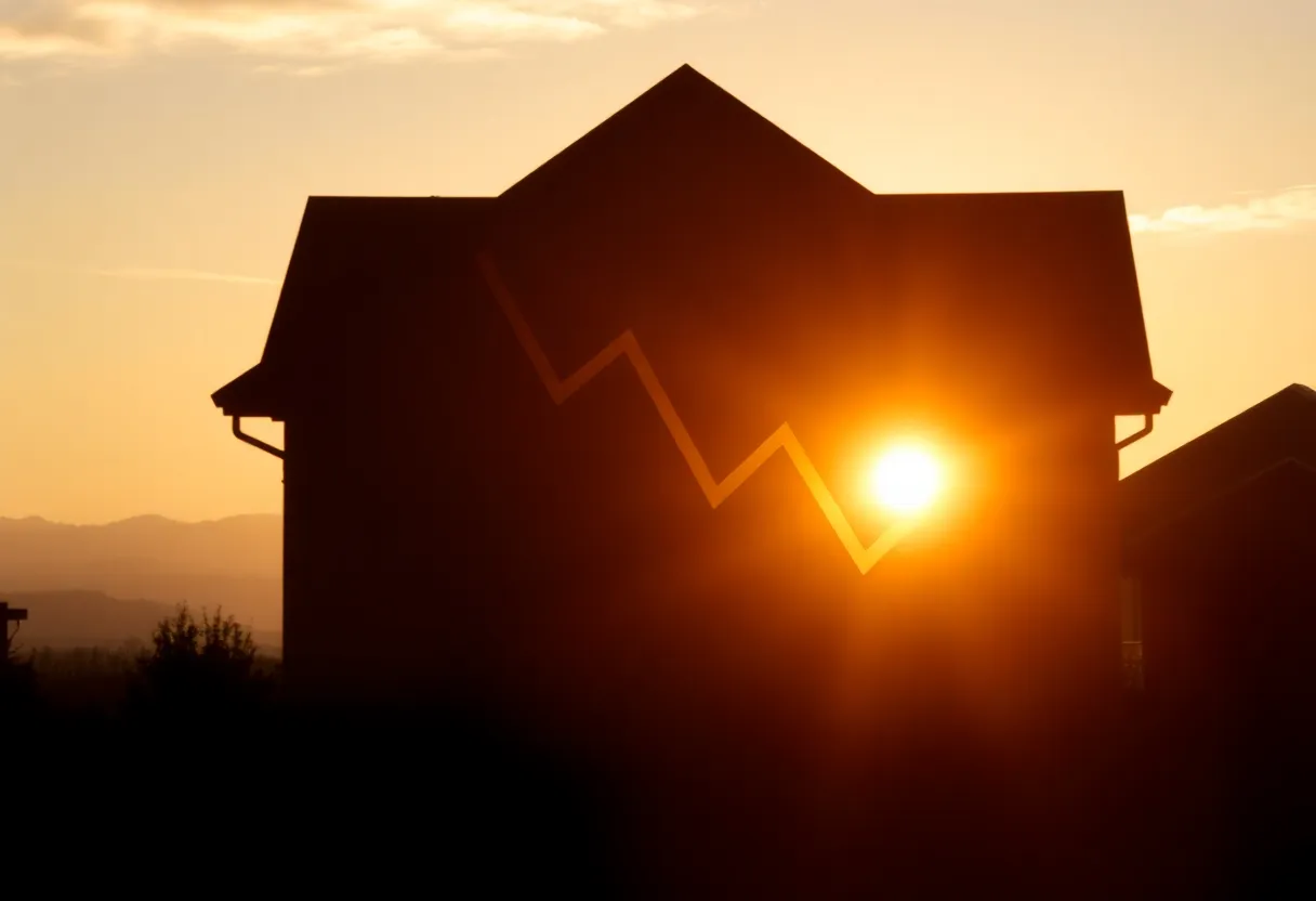 Graph showing declining mortgage rates with house silhouette