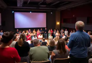 A colorful collage of theater performances and events in the DMV area, highlighting local talent and community engagement.