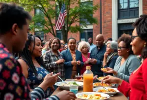 Community members celebrating at the Elijah Cummings birthday event in Baltimore.