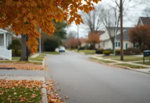 Neighborhood scene in Essex, Maryland during autumn