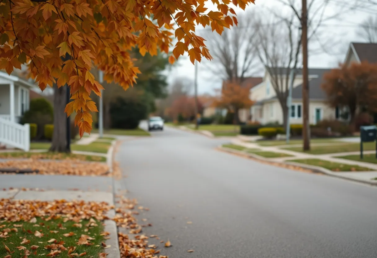 Neighborhood scene in Essex, Maryland during autumn