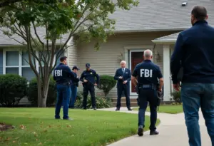 FBI agents conducting an investigation outside a home
