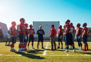 Georgia Tech Football team in practice session with coach