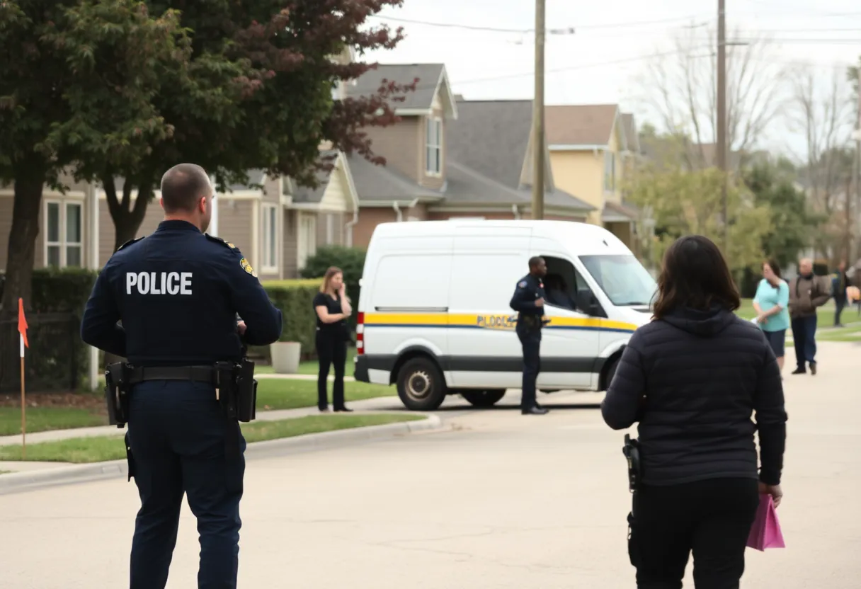Police officers conducting an operation in a suburban area