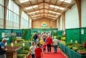 Community members enjoying a day at Harvest Hall, an agricultural venue.