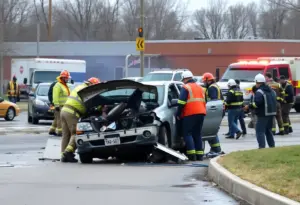 Emergency responders at a crash site near Randallstown High School