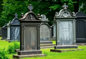 View of a historic Black cemetery with tombstones surrounded by trees