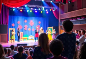 Scene from the play 'Holes' at the Children's Theatre of Annapolis with young actors on stage.