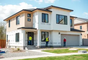 Builders constructing a new home in Baltimore.