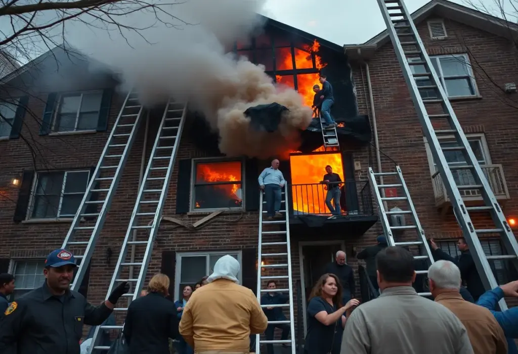 Neighbors rescuing a family from a house fire