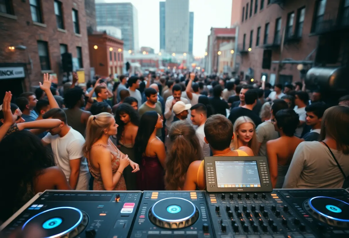 A lively house music event in Baltimore with people dancing