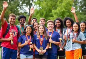 High school athletes celebrating their achievements in Howard County